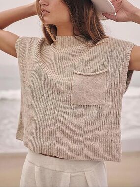 Skikyan Sleeveless Knit Pocket Top in Tan EUC